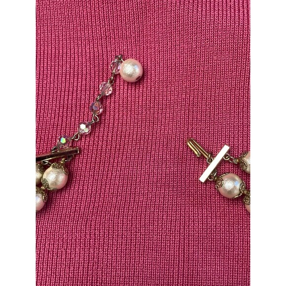Vintage 60s Necklace 1960s Statement Large Faux Pearl Crystal 2 Strand Retro - Picture 3 of 5
